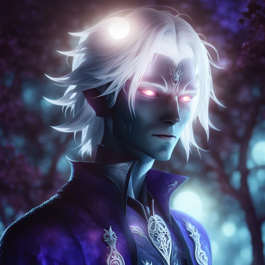 Moon God Vampire in Mystical Forest: 3D Anime Art