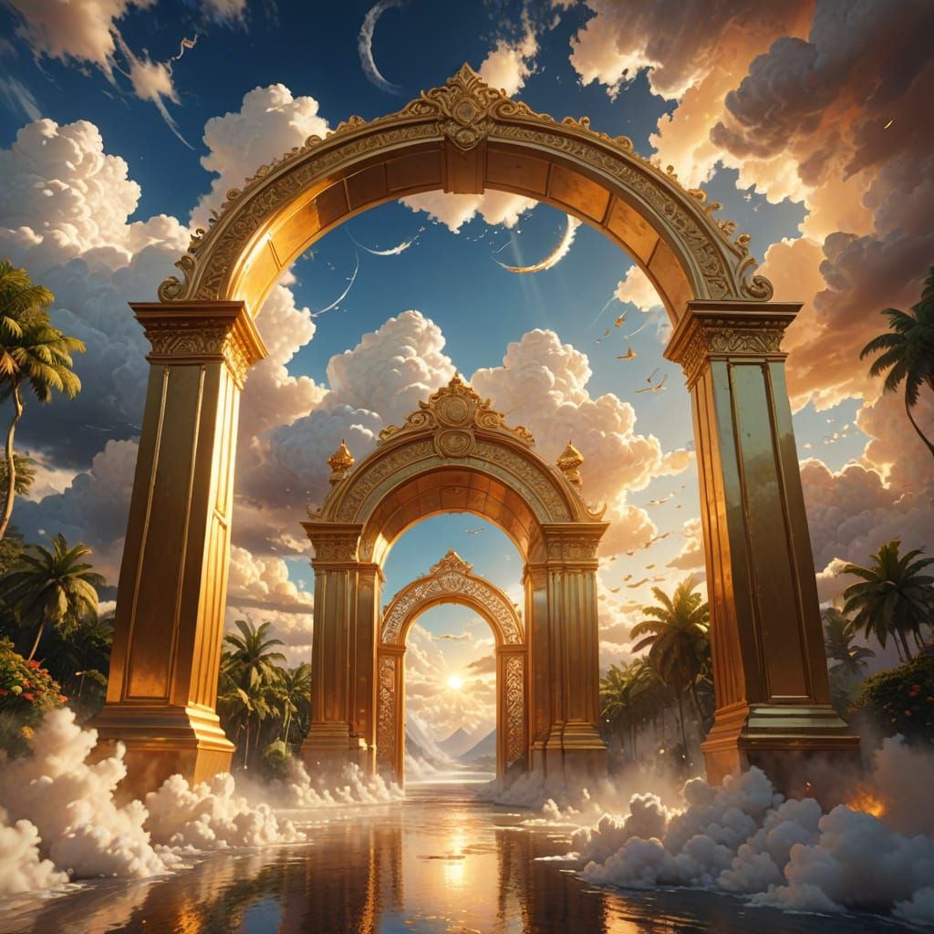 Golden Archway to Paradise in Clouds