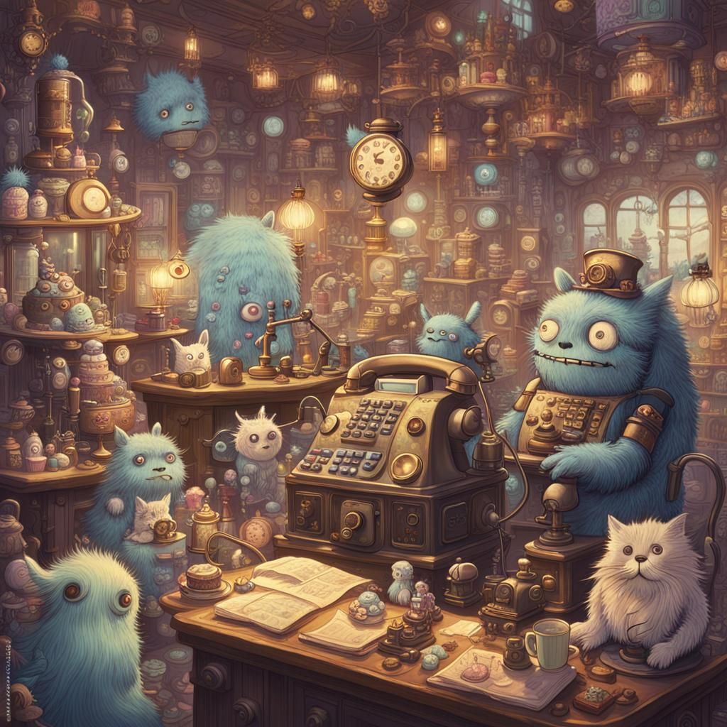 Steampunk Monster Call Center in Ghibli Style