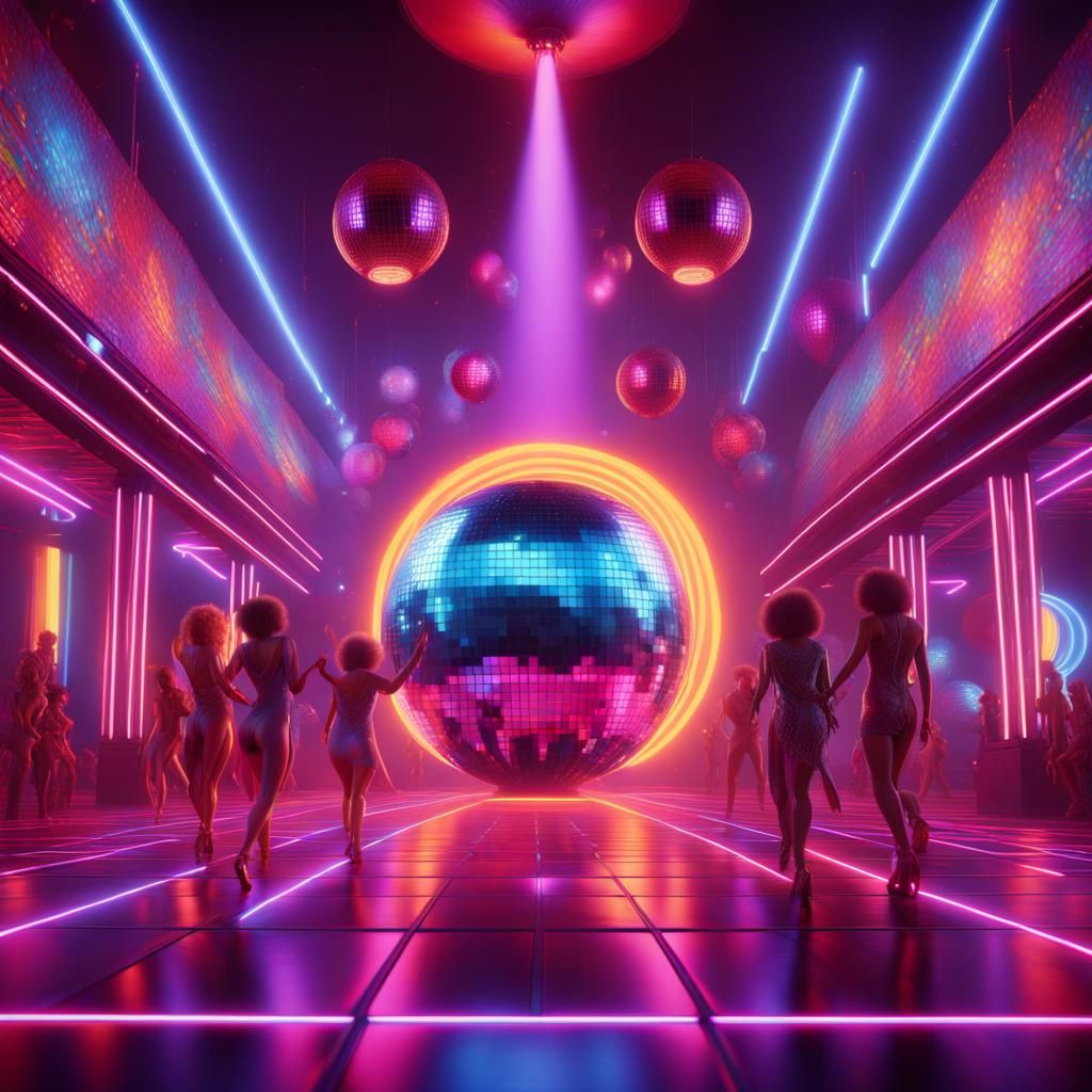 1970s Disco Scene with Neon Lights