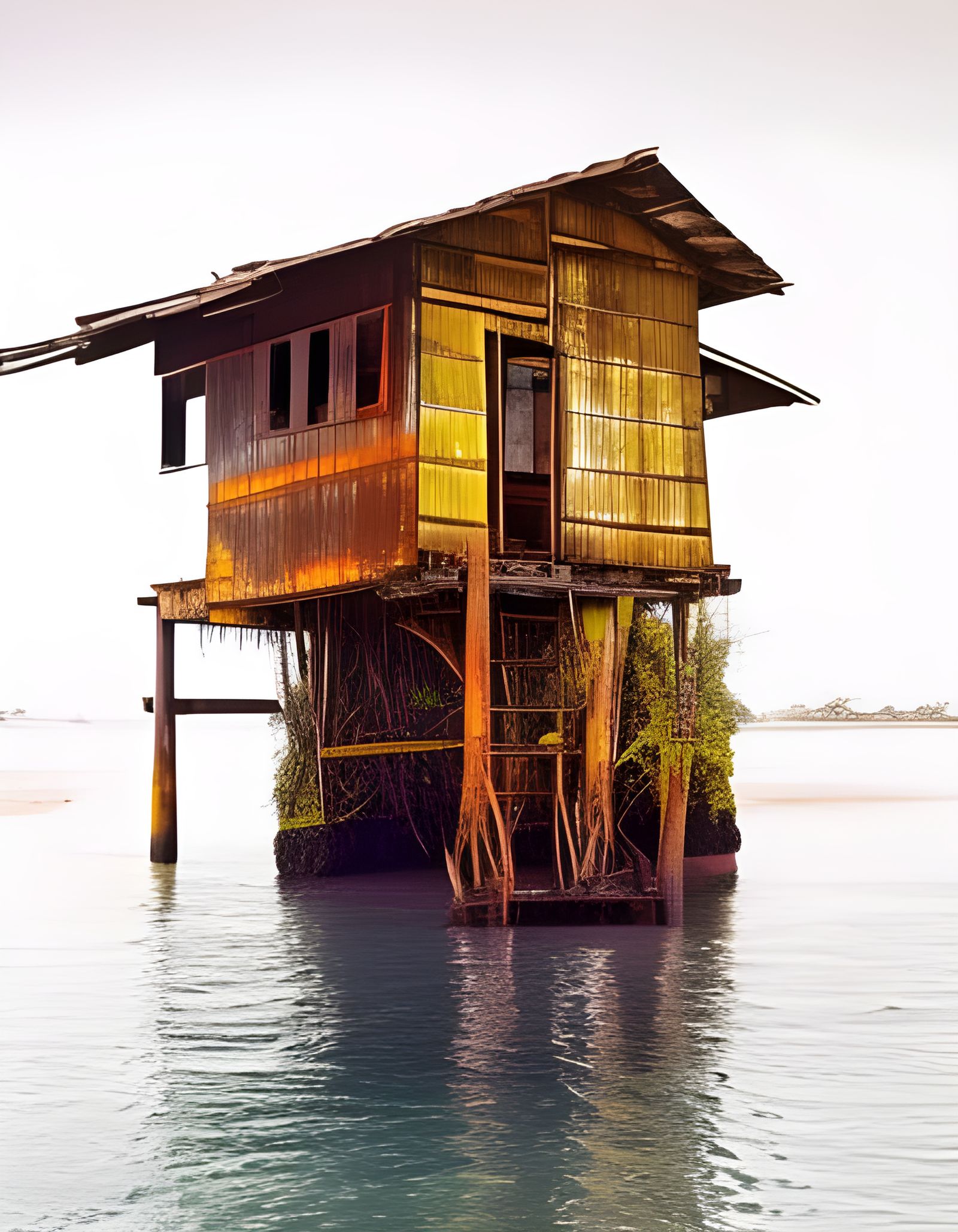 Rusted Metal Jungle Village in Stormy Water