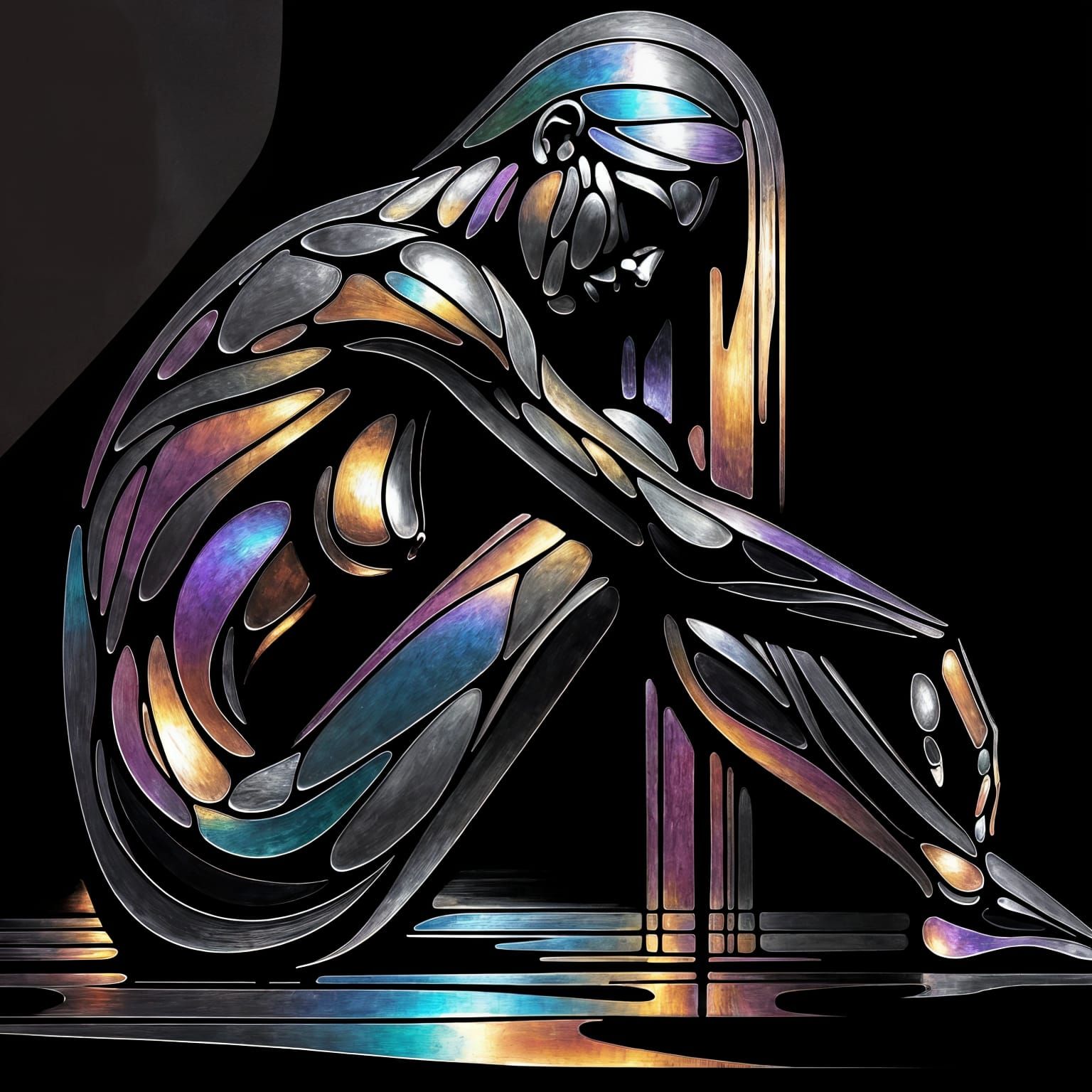 Iridescent Oil Painting of a Minimalist Female Figure