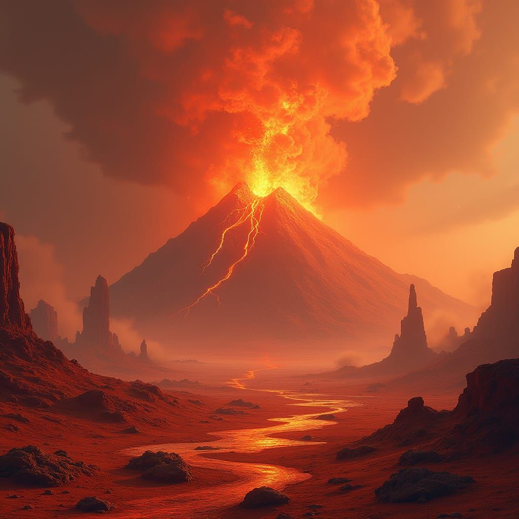 Majestic Martian Volcano in Cyberpunk Futurism