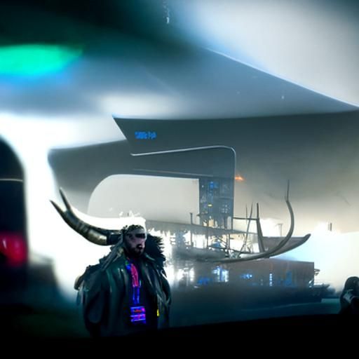 Cyberpunk Viking in Neon Cityscape