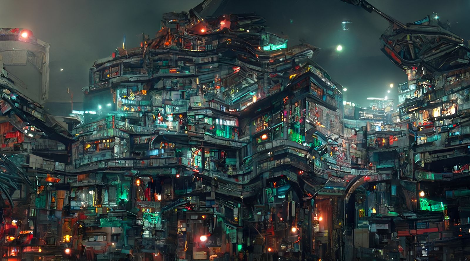 Cyberpunk Cityscape at Night in Brutalist Style