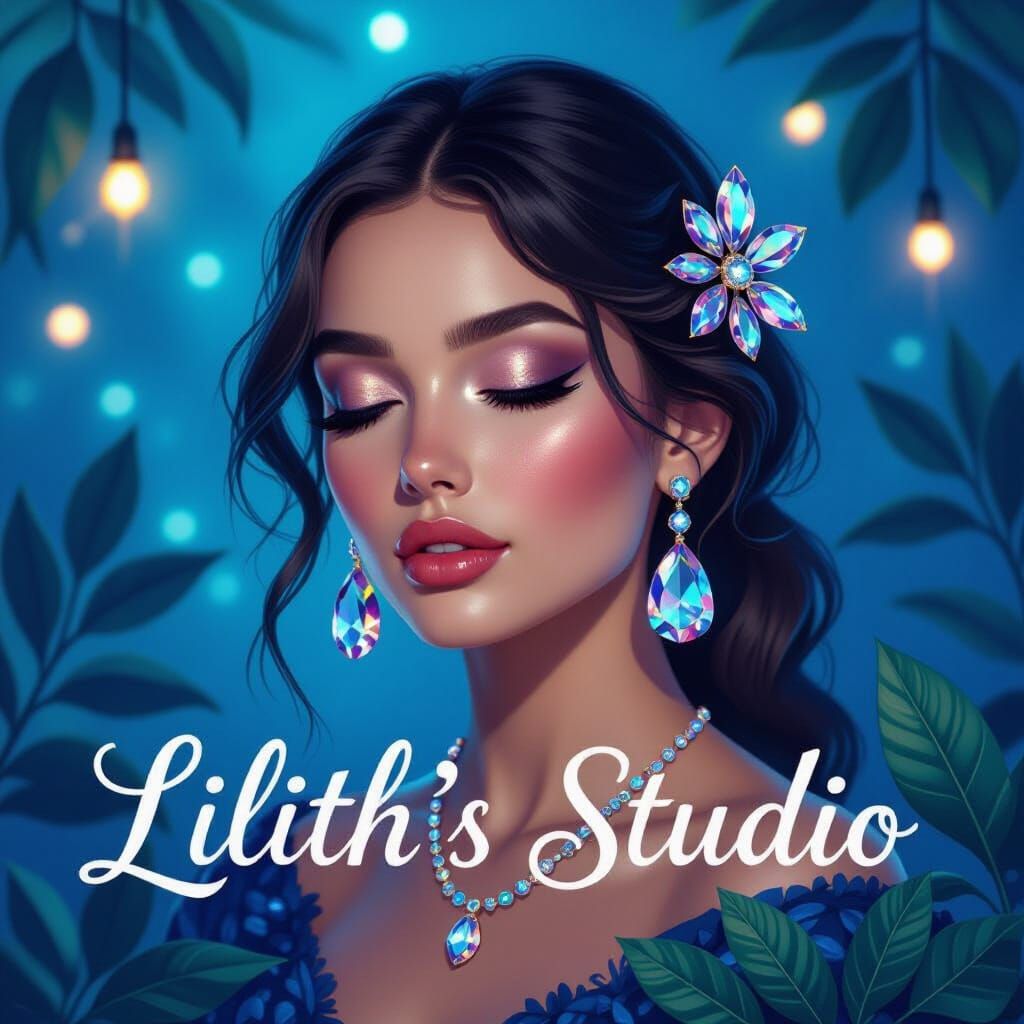 Gemstone Adorned Woman in Vibrant Digital Art Style