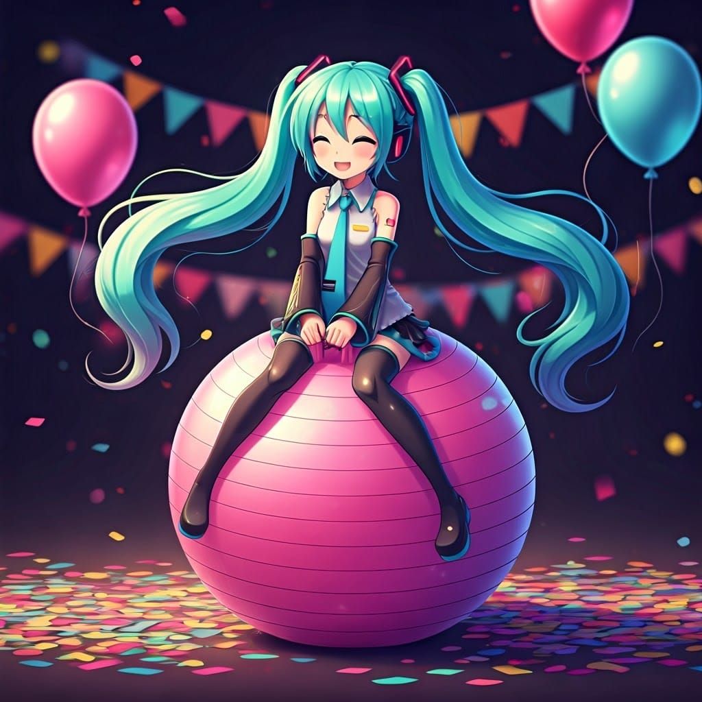 Vibrant Vocaloid Idol Bounces at Lively Party