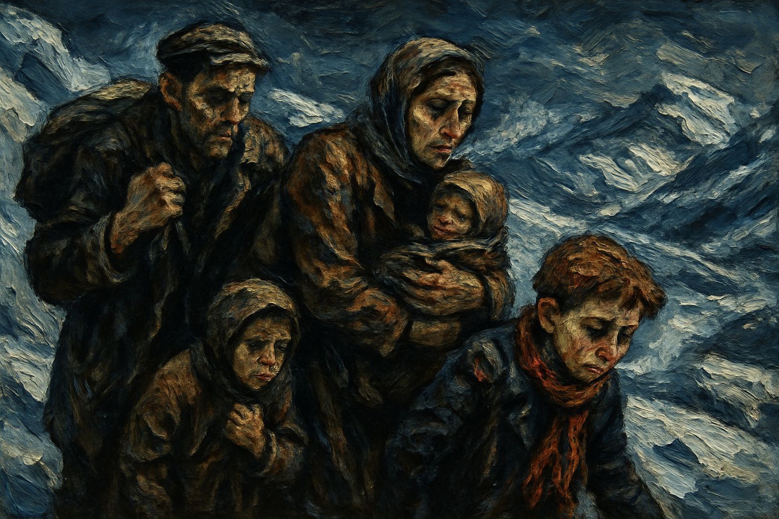 German Refugee Family Flees Snowy Alps in Winter