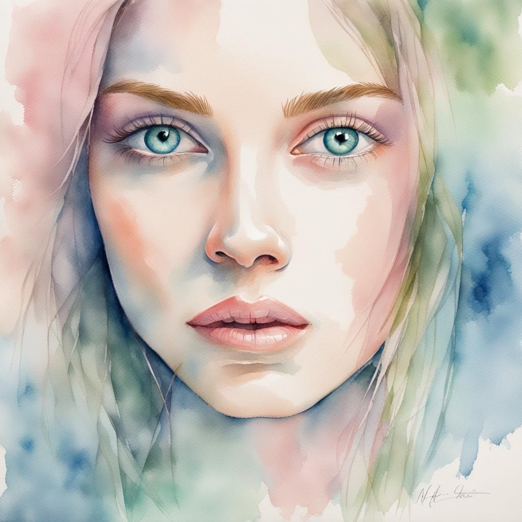 Watercolor Portrait of a Stunning Woman in Pastel Colors