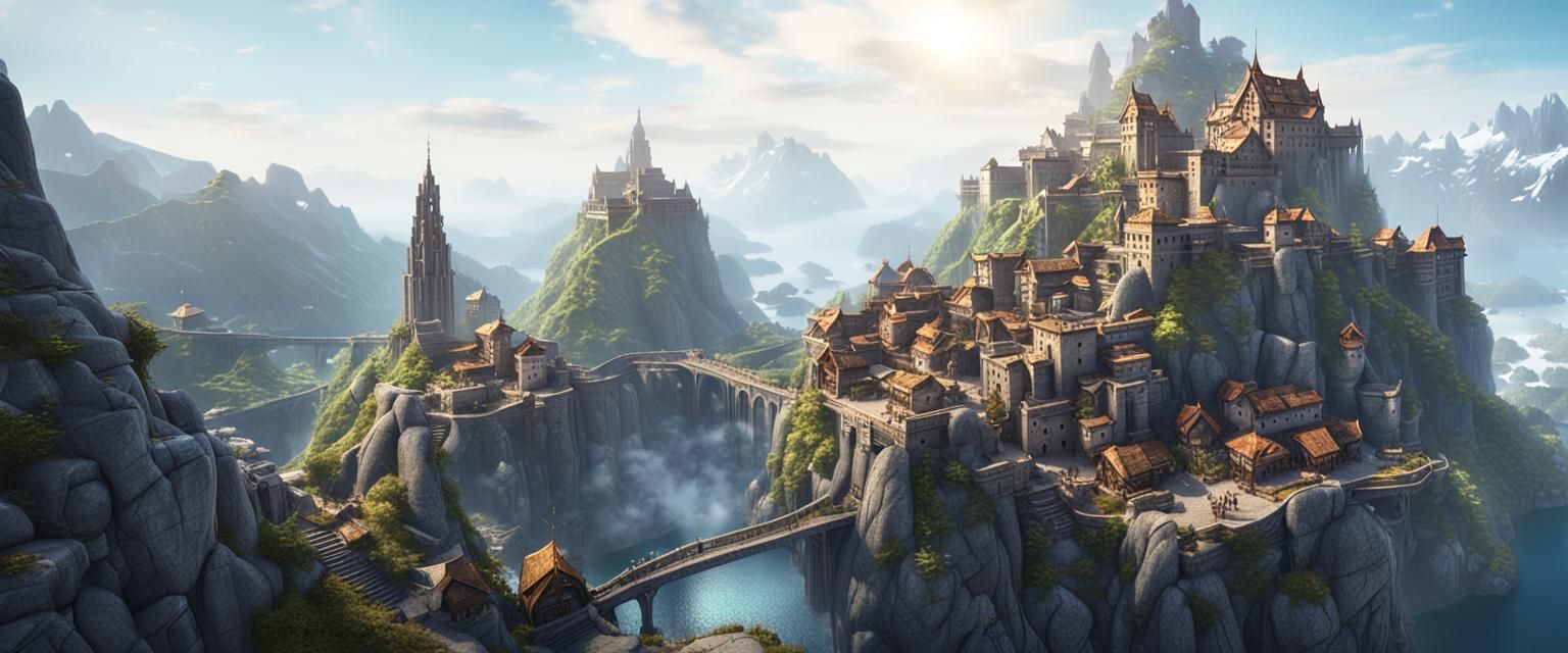 Epic Norse City on Mountain Outcrop in 3D