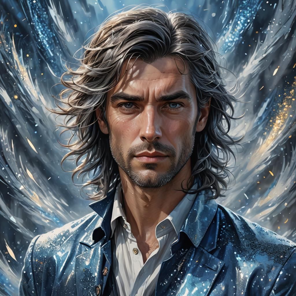Majestic Man with Grey Hair in Detailed Digital Painting