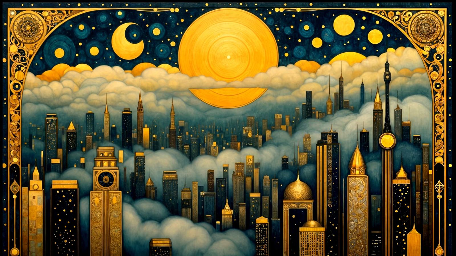 Art Deco Cityscape in Klimt's Gilded Style