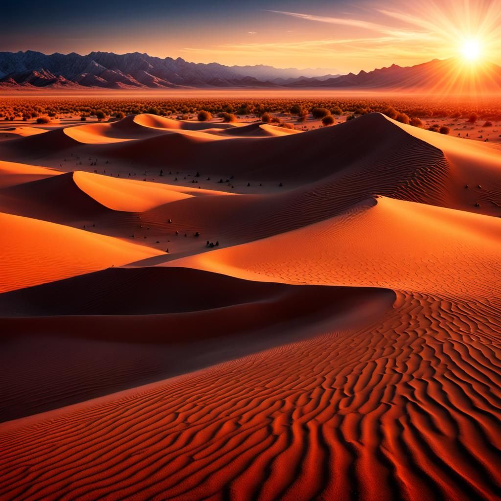 Endless Desert Sunset in Hyperrealistic Style