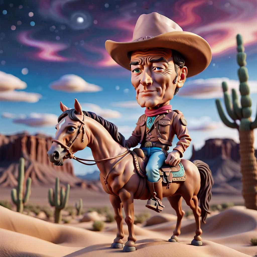 John Wayne Polymer Clay Bobblehead in Desert