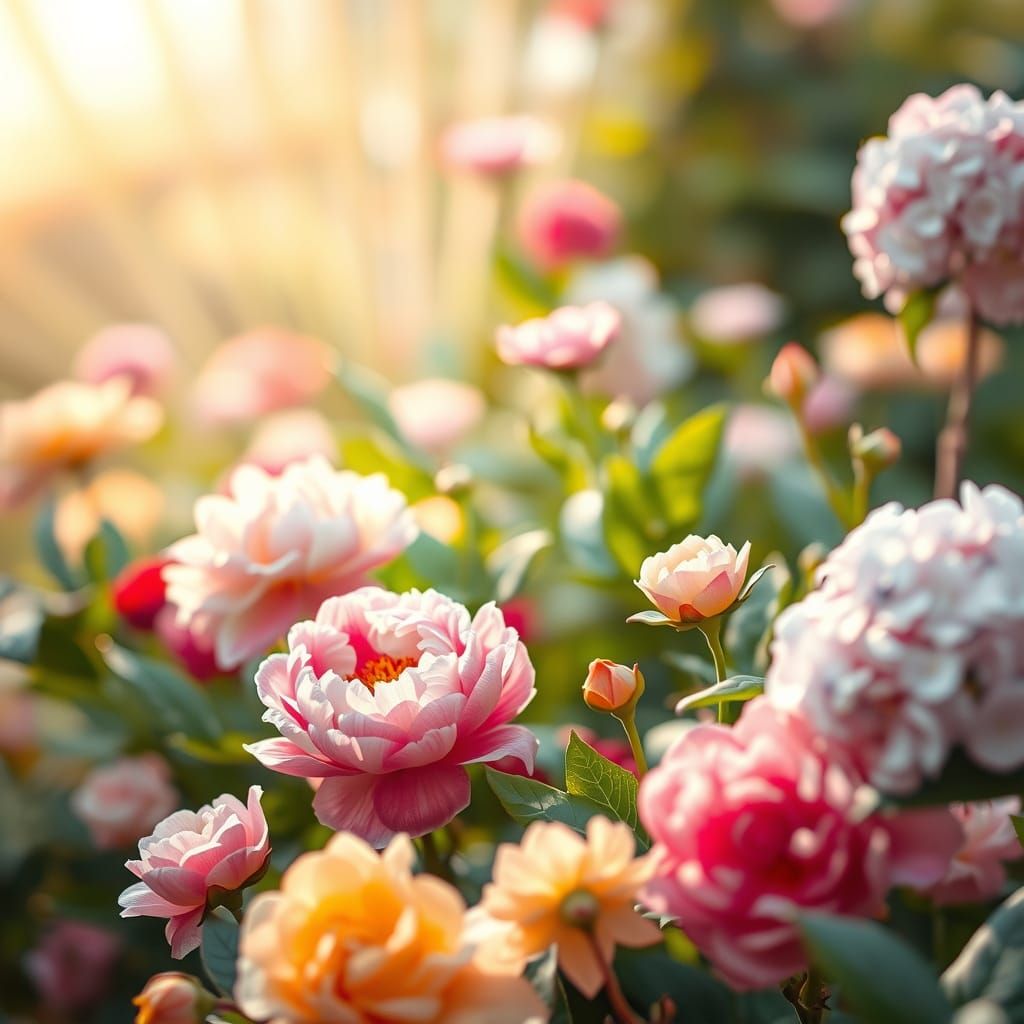 Impressionist Garden Scene with Vibrant Flowers