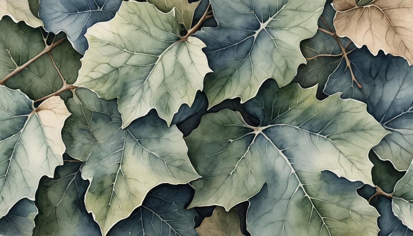 Fig Leaves in Watercolor Style Close-Up