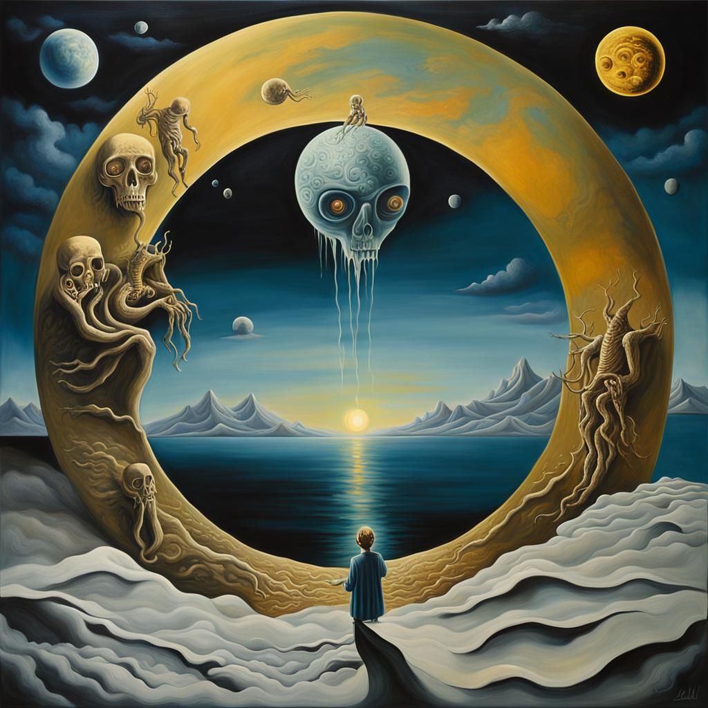 Surrealist Blind God Yaldabaoth in Melting Oil