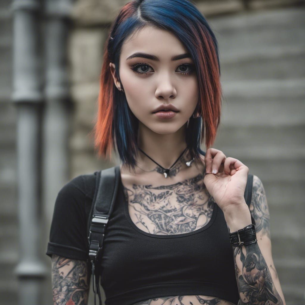 Eurasian Girl in Emo Fashion Aesthetic