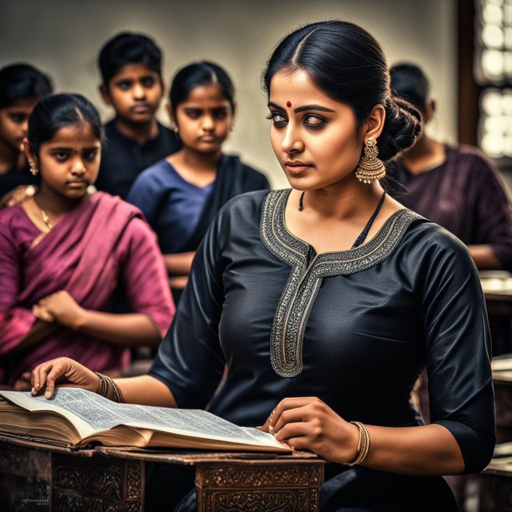 Hyperrealistic Image of Teacher Guiding Students