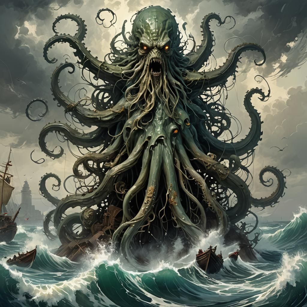 Horrifying Kraken Emerges from Stormy Sea