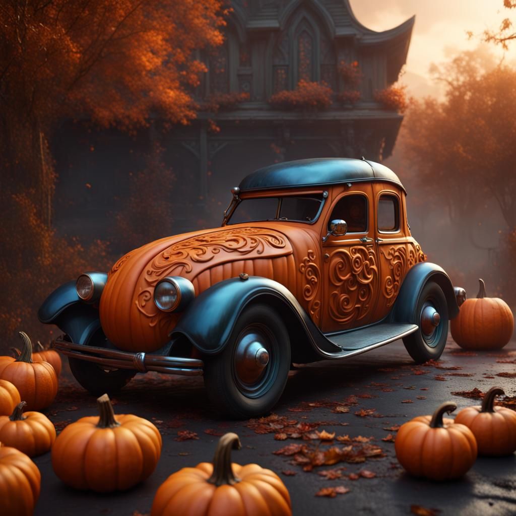 Carved Pumpkin Car: Detailed Matte Painting
