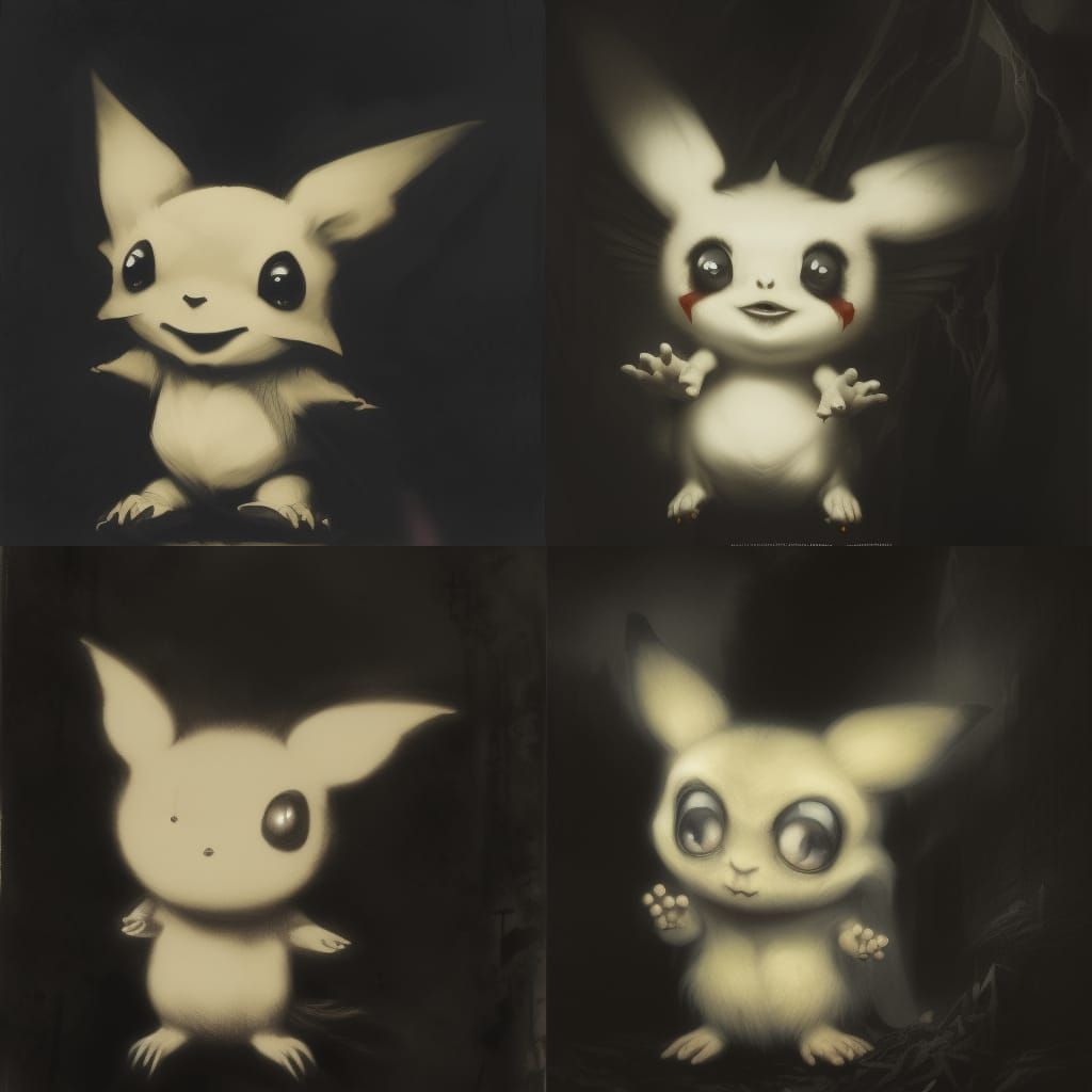 Horror Pichu in Gothic Engraving Style