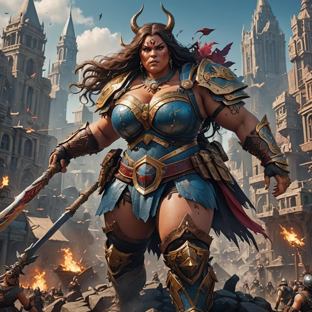 Giantess Warrior: Detailed Matte Painting in 8K