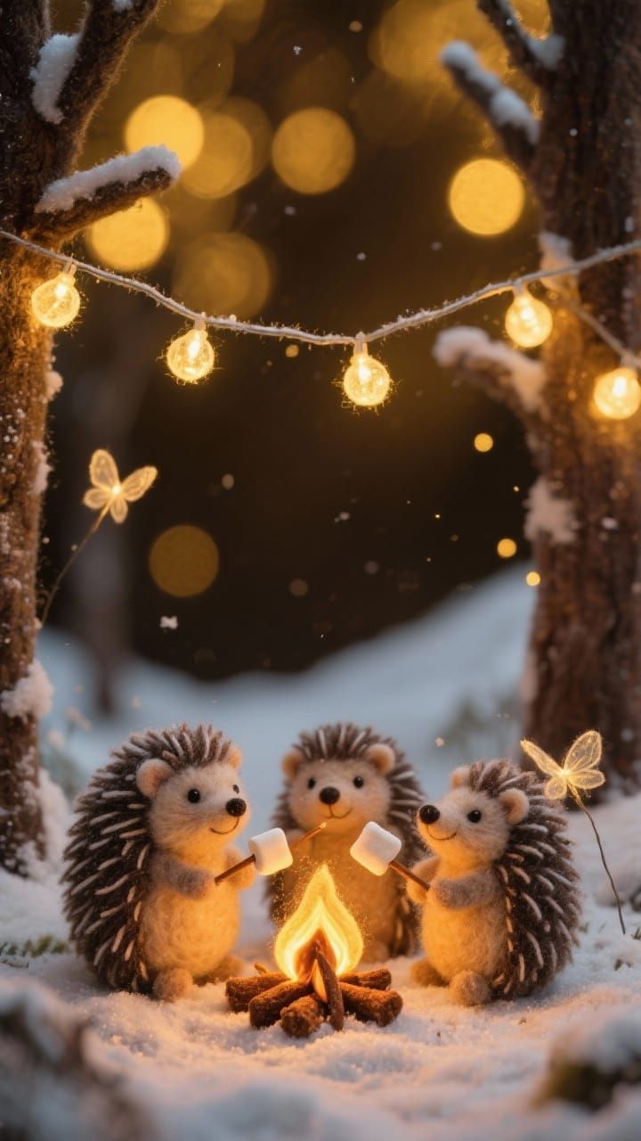 Cozy Felt Hedgehog Family Roasting Marshmallows
