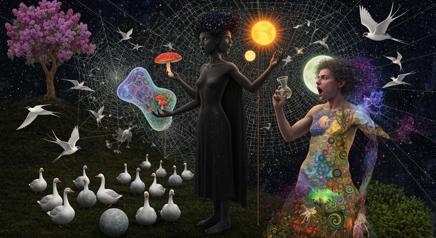 Dark Goddess and Alchemist in Cosmic Drama