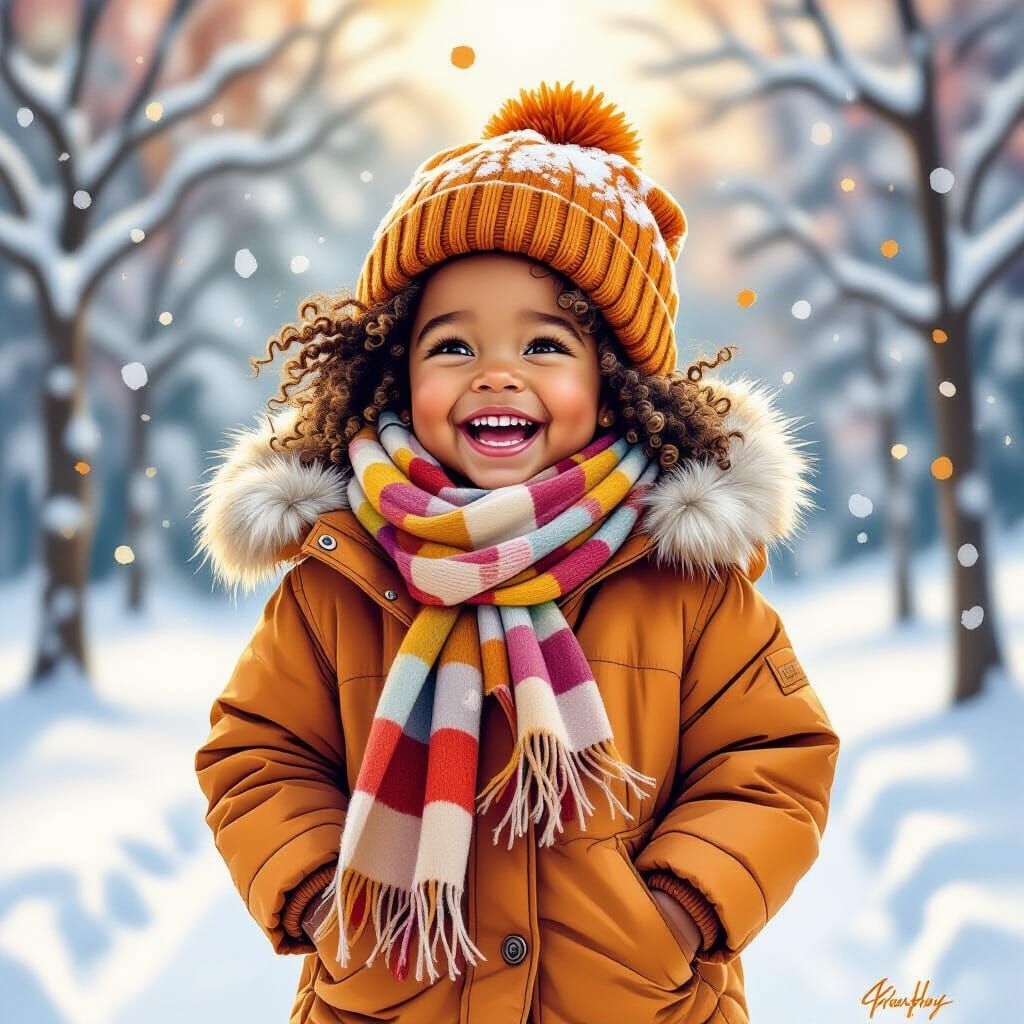 Joyful Girl in Autumn Gear, Oil Gouache Style