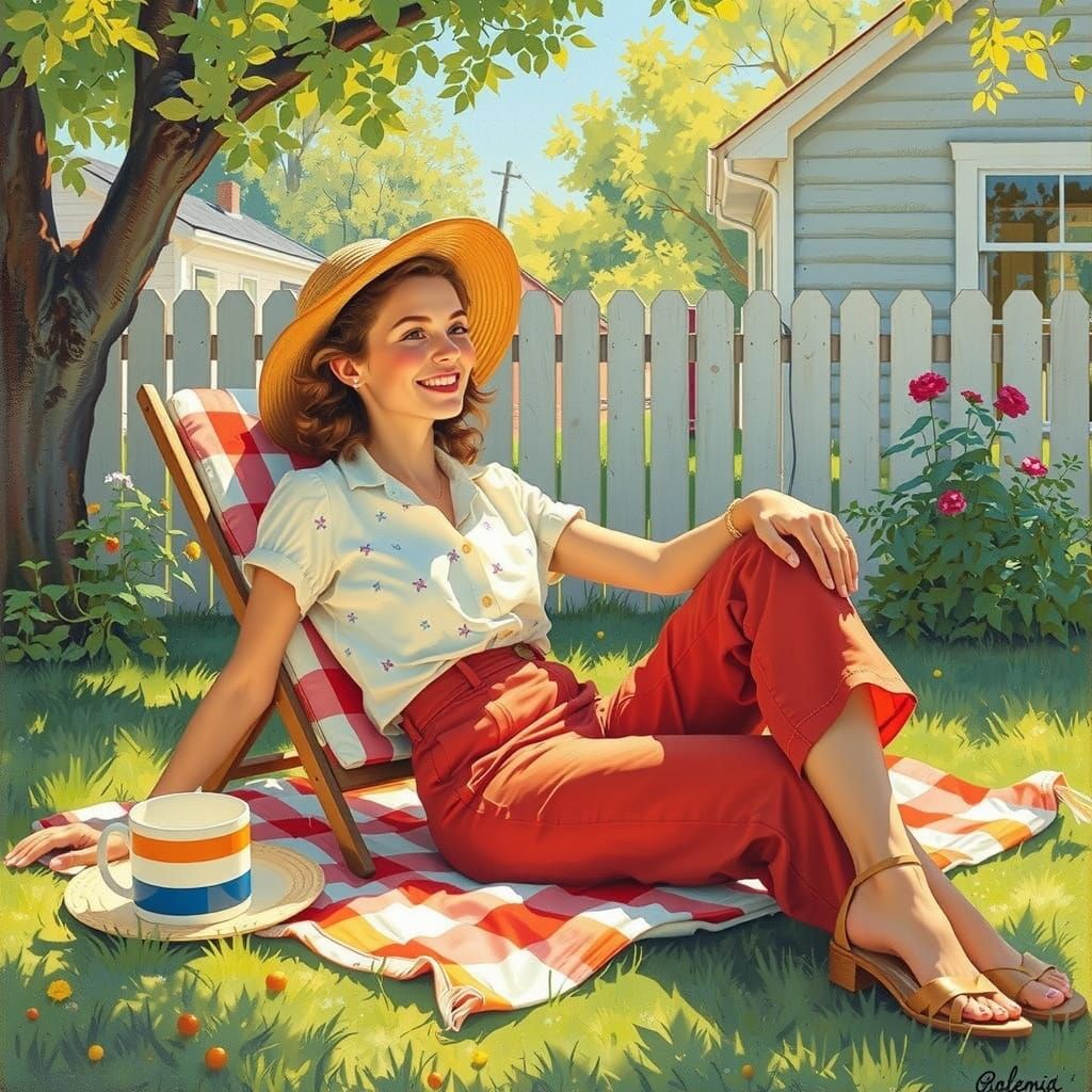 Summer Backyard Relaxation in Norman Rockwell Style
