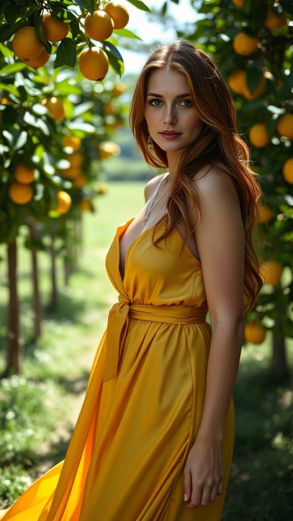 Elegant Woman in Sicilian Lemon Grove, Cinematic Style