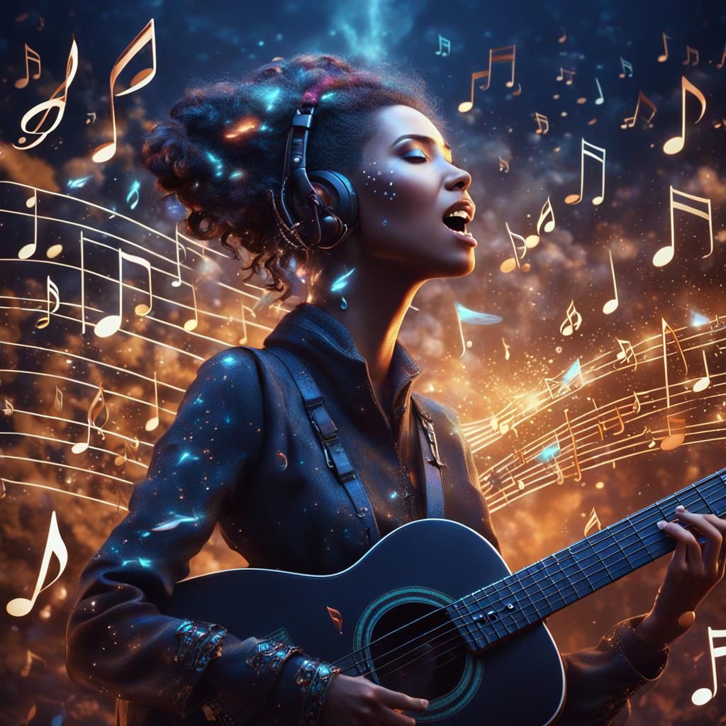 Music Girl Singing with Music Notes
