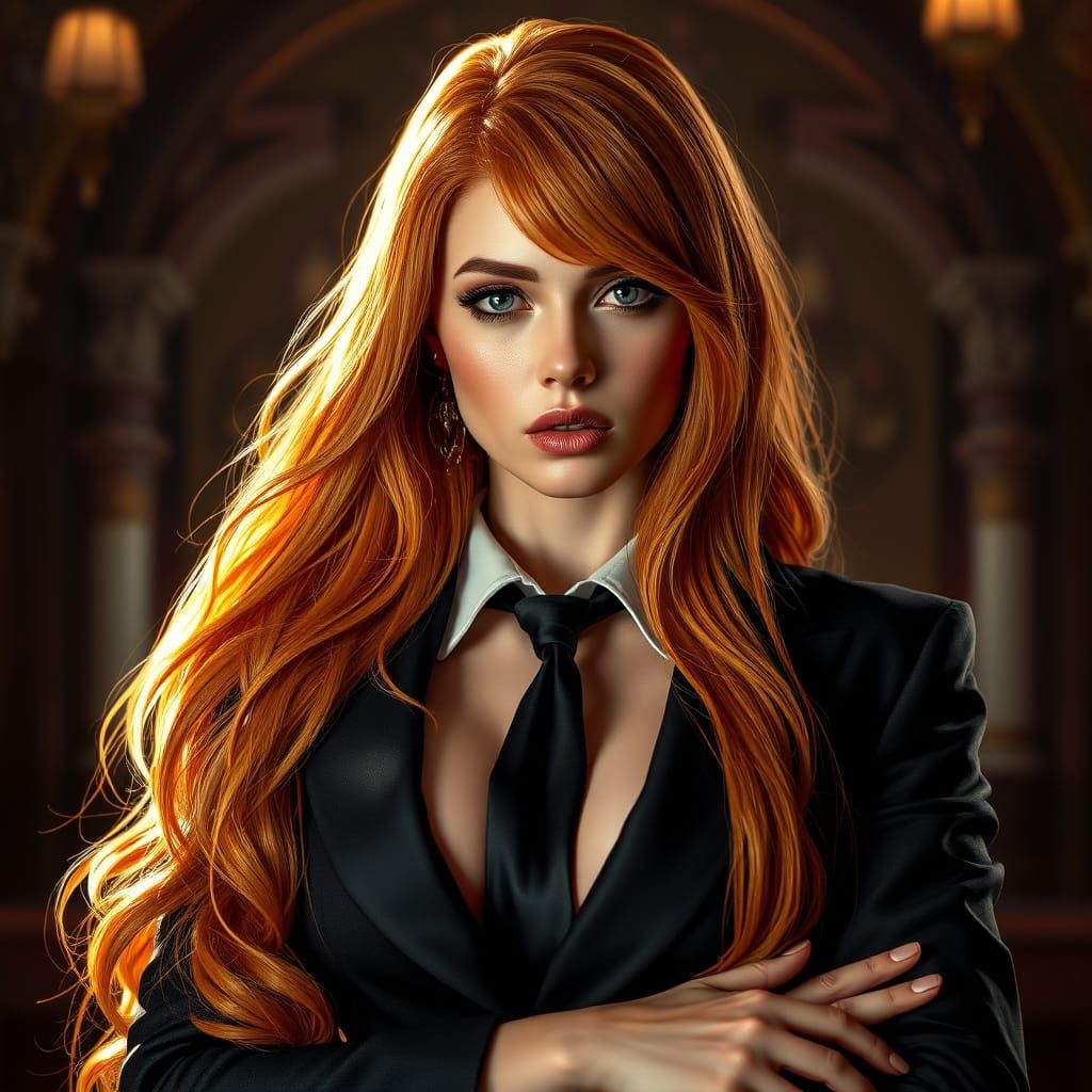 Glamorous Mafia Boss Portrait in Digital Art Style