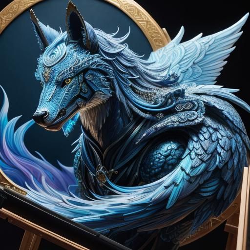 Intricate Sculpture of Fantasy Character in Blue Armor