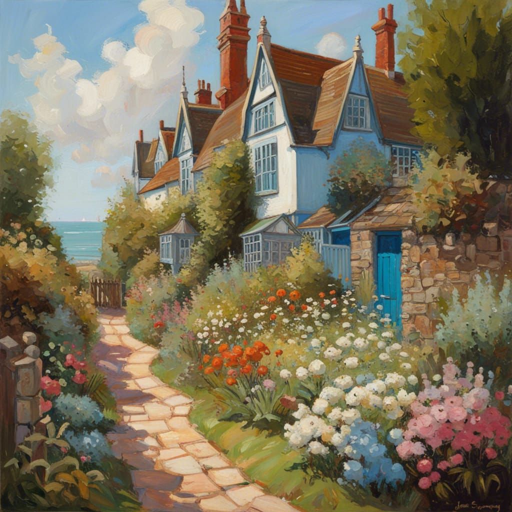 Victorian Seaside Town with Flower Garden