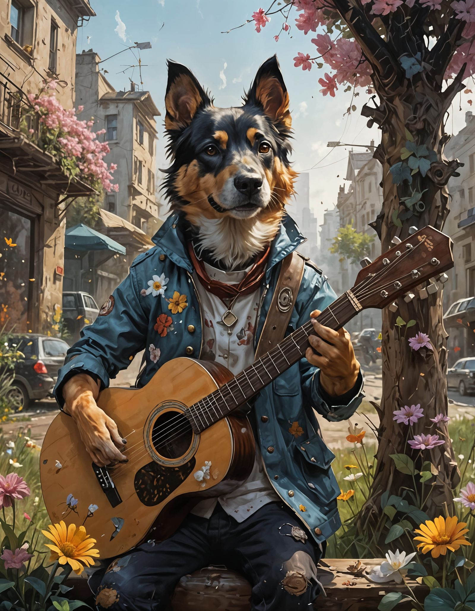 Dog Plays Guitar: Hyperrealistic Anthropomorphic Portrait
