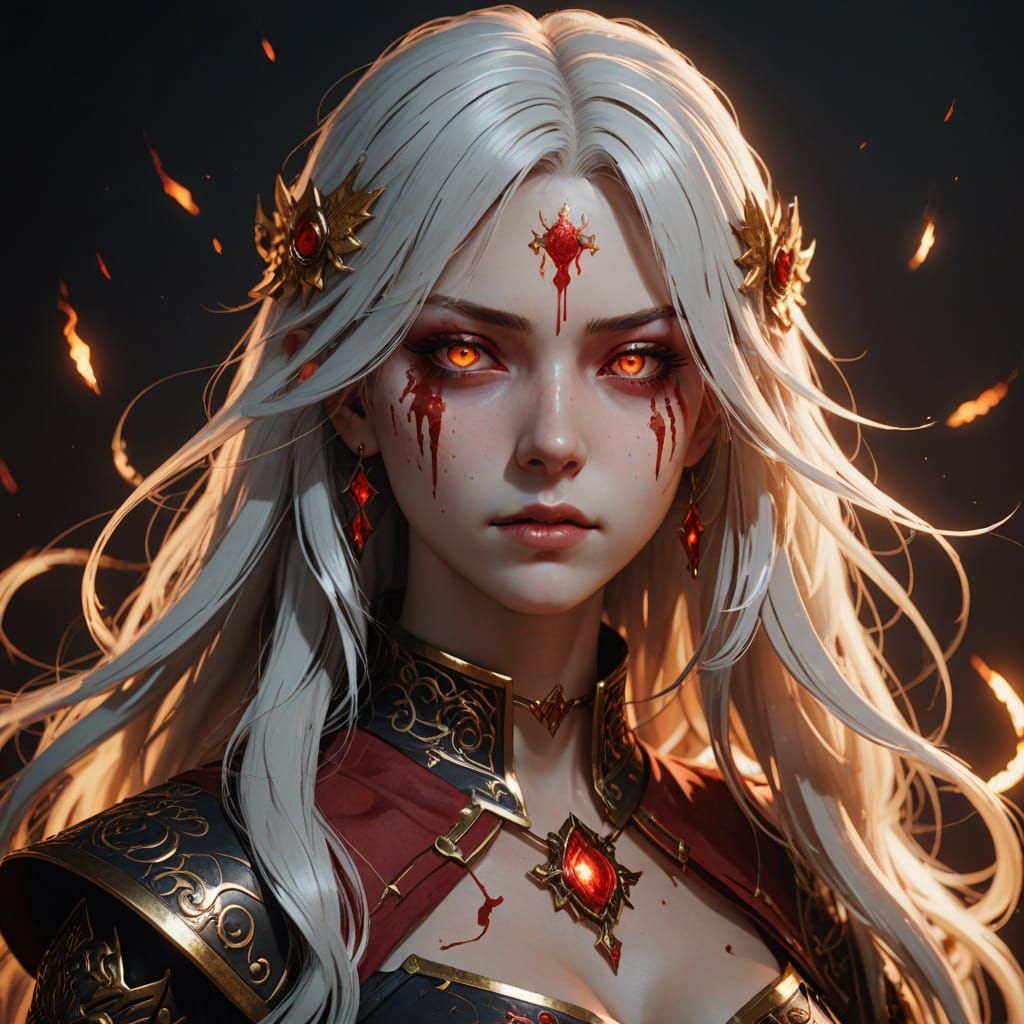 Vibrant Anime Goddess with Scarlet Eyes and Crimson Hair