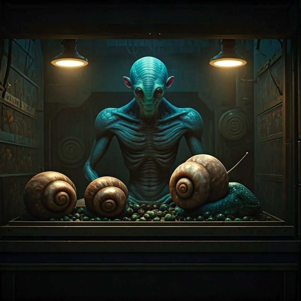 Vibrant Alien Marketplace with Snail Livestock