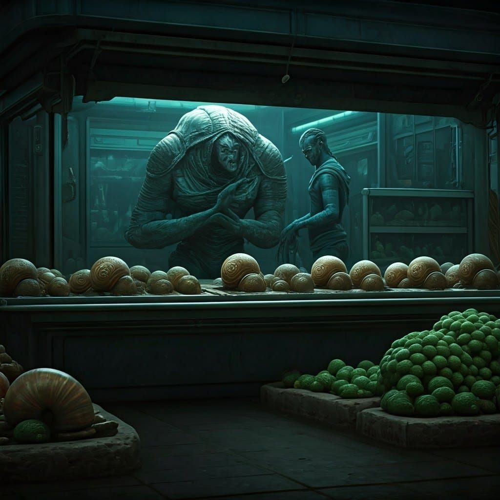 Alien Marketplace with Humanoid Shopkeepers