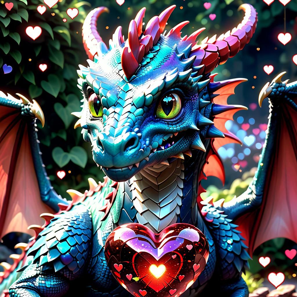 Adorable Heart Dragon Portrait in Anime Style