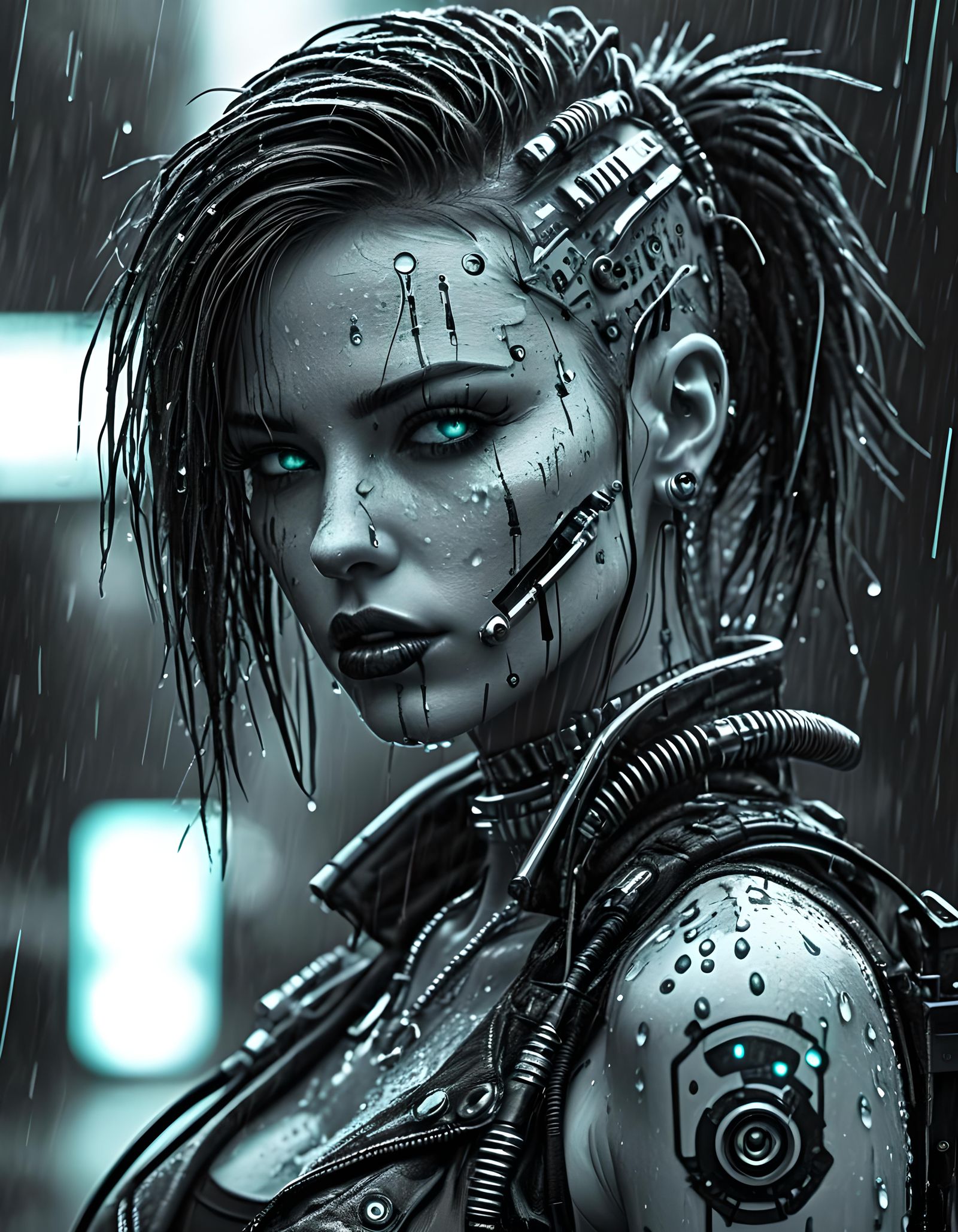 Cyberpunk Girl with Neon Accents in Selective Color