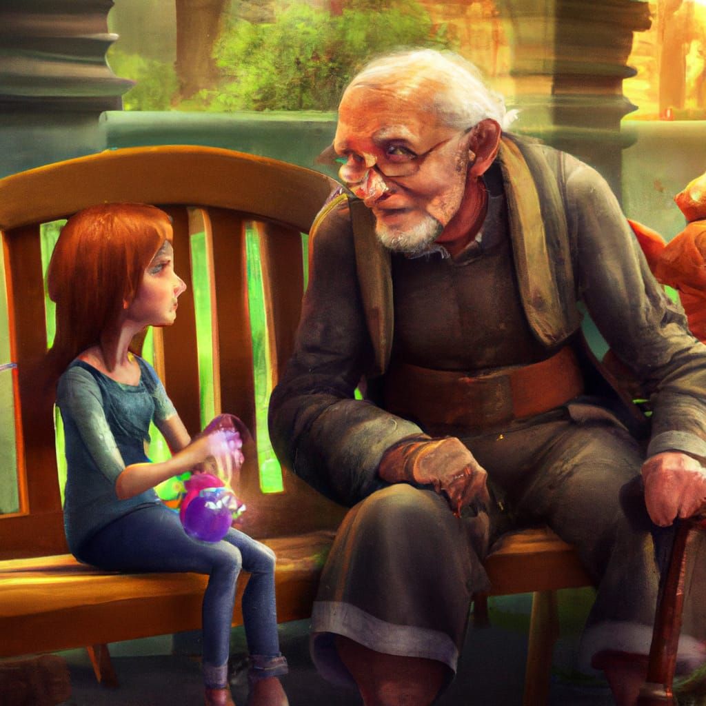 Elderly Person and Grandchild: Detailed Digital Painting