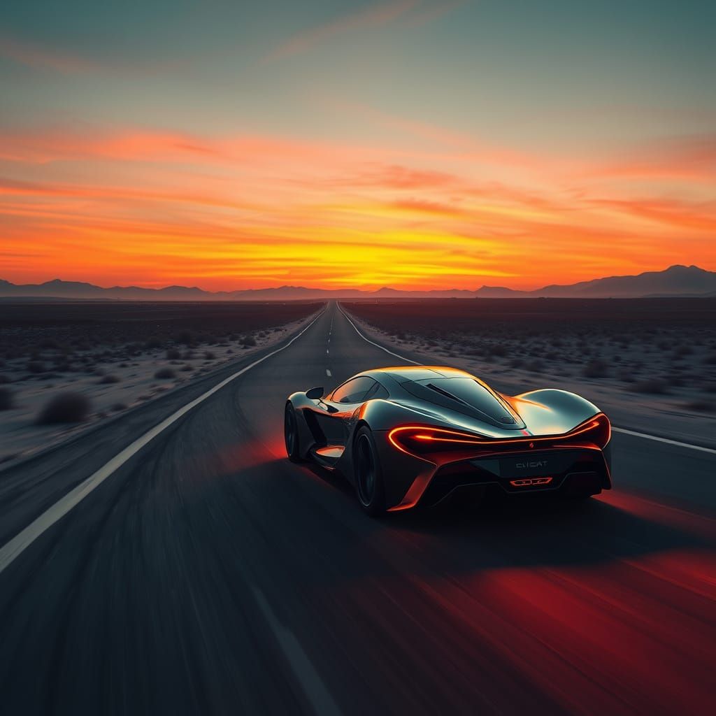 Futuristic McLaren Speeds Down Deserted Road at Dawn in Reve...