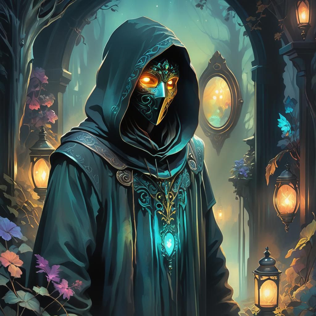 Mystical Hooded Figure in Dark Fantasy Illustration
