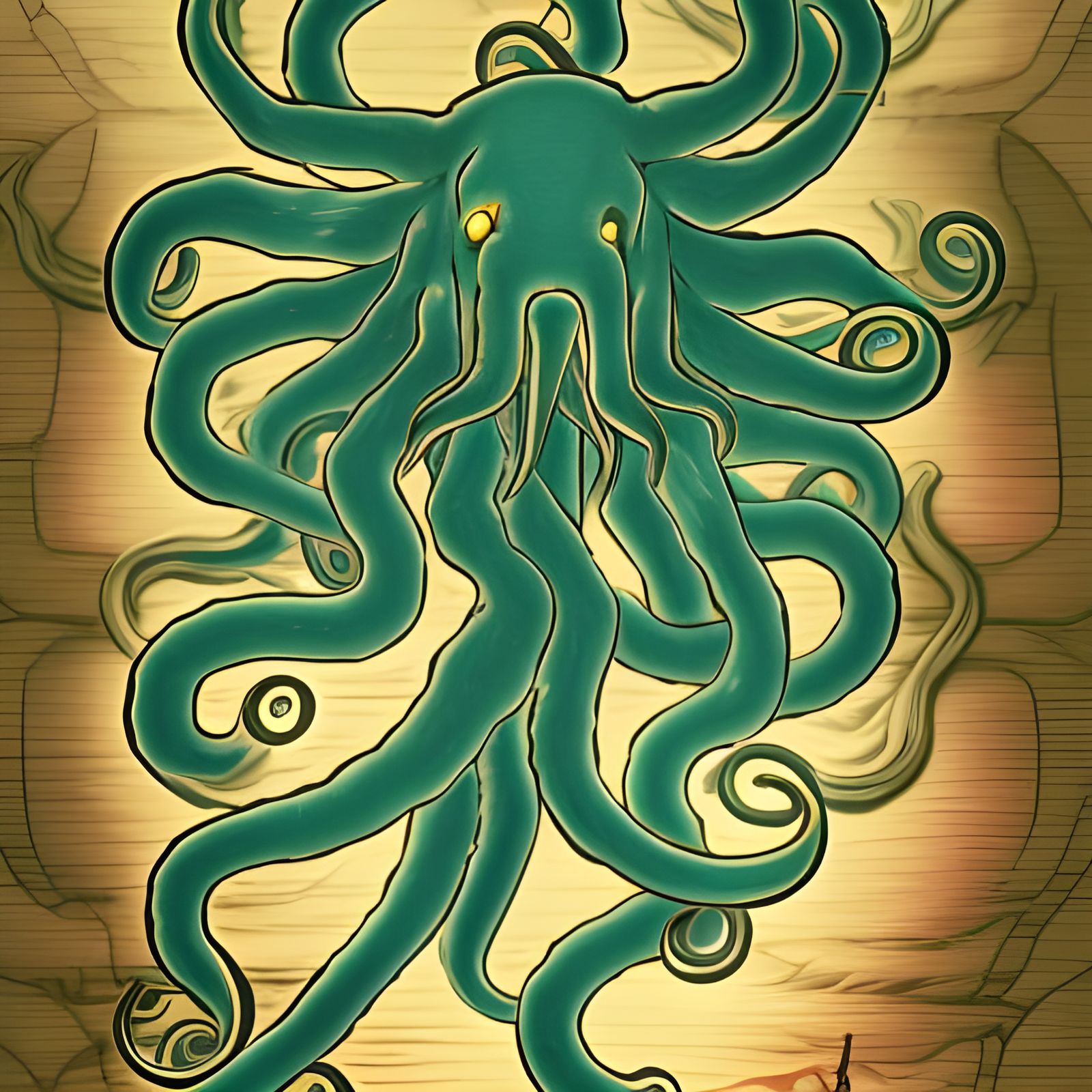 Cthulhu in Japanese Woodblock Print Style