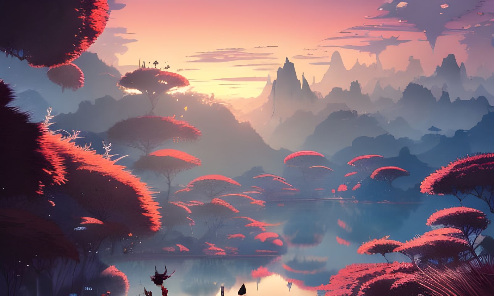 Stunning Sunset Nature Scene in Anime Style