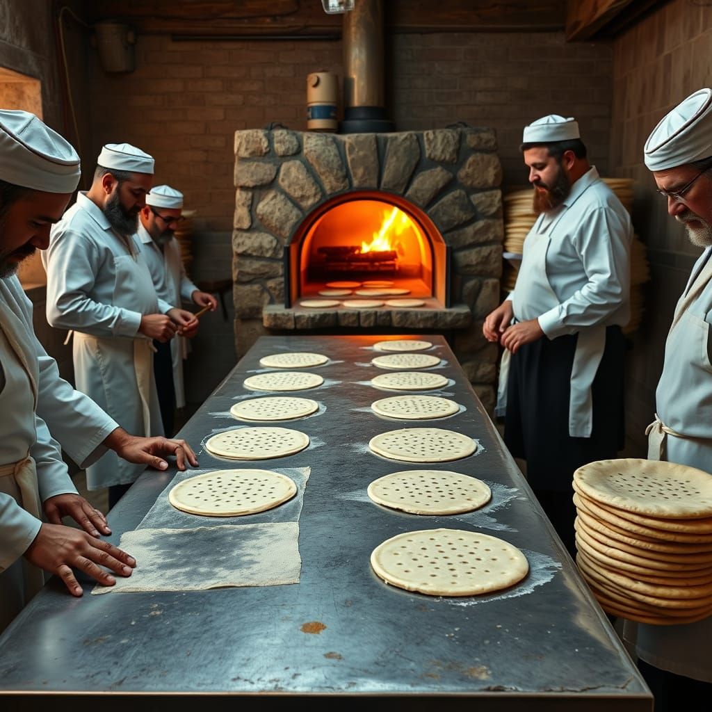 Traditional Haredi Bakers in Rustic Matzot Bakery
