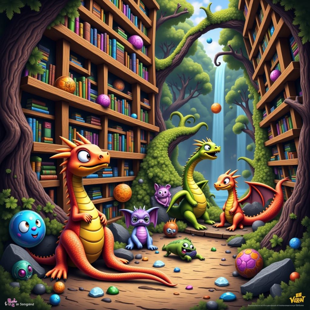 Chubby Little Dragons Explore Whimsical Library World