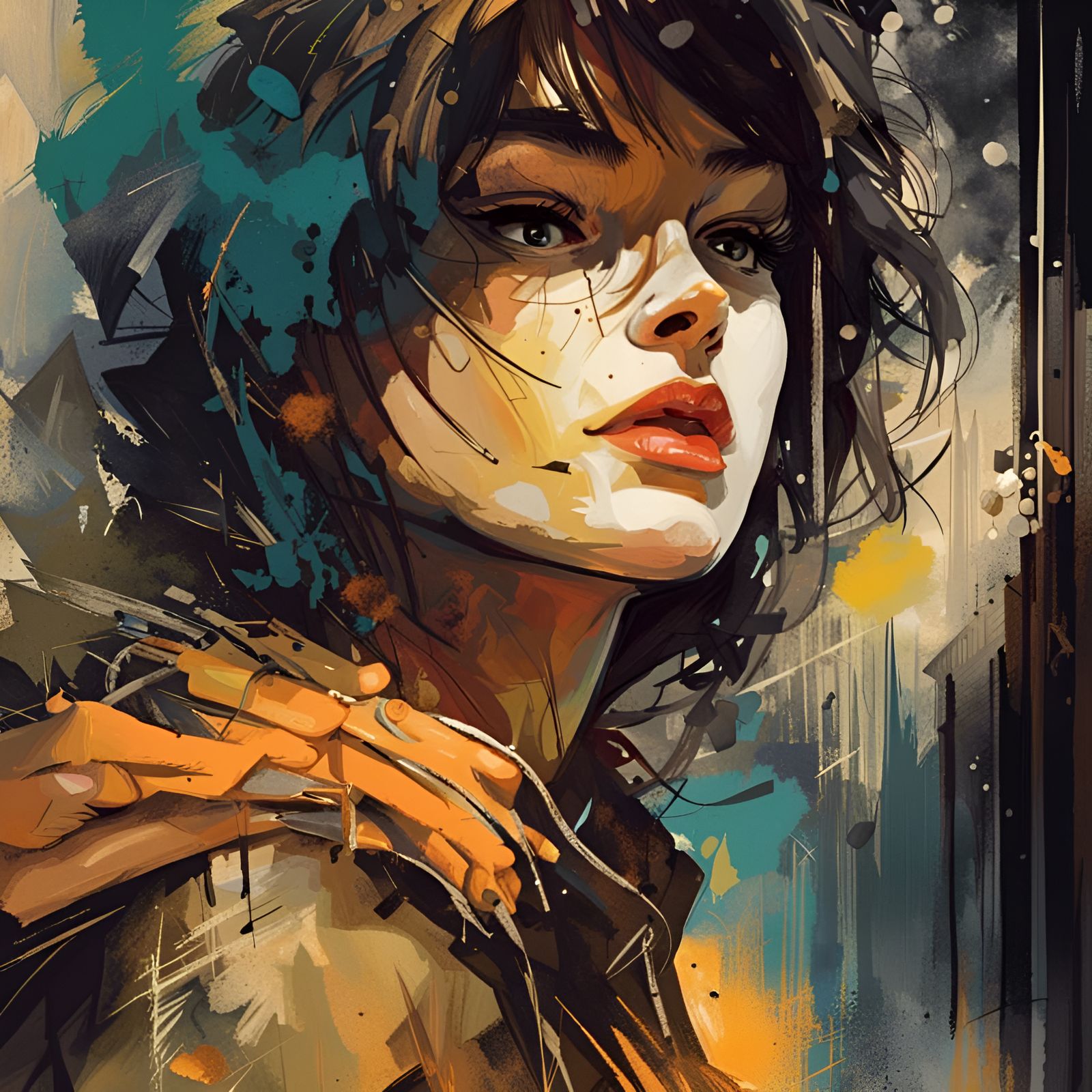 Charming Girl Portrait in Bauhaus Anime Style